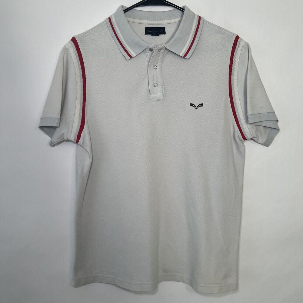 Alcott Polo Shirt Mens Size Large White Light Blue Collar Short Sleeve Casual